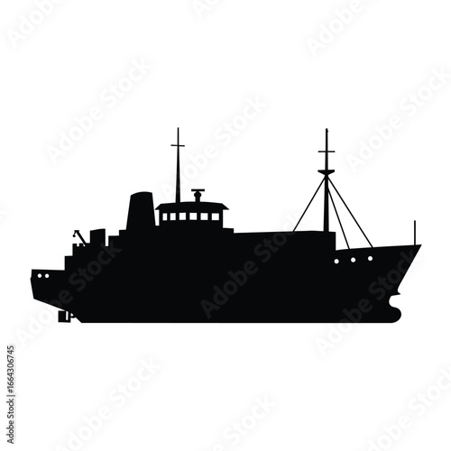 Black silhouette of a large ship vessel boat
