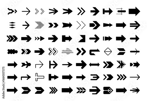 Collection of Various Black Arrow Icons on White Background