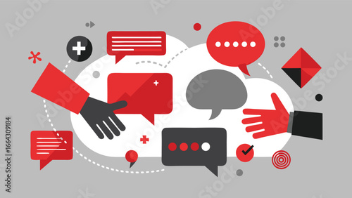 Illustration depicting the influence of social media on workplace communication and collaboration among employees..eps