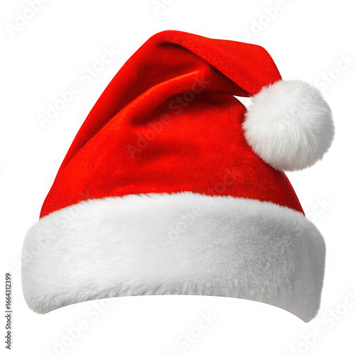 Red santa hat with white pom pom isolated on transparent background