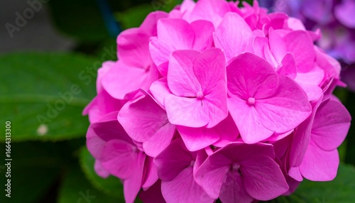 A vibrant cluster of pink hydrangea blossoms showcases delicate petals and a rich color.