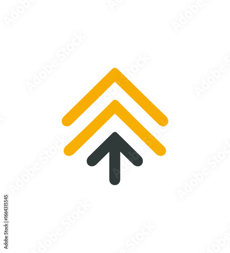 Two overlapping upward arrows and one downward arrow