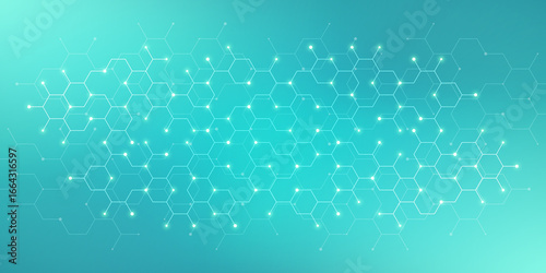 Genetic engineering and molecular structure, hexagon DNA network, science chemical and biotechnology concept, innovation technology, healthcare, and medicine design