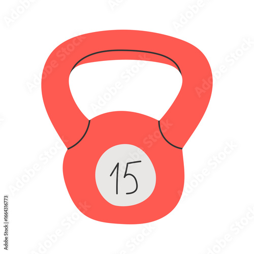 Heavy kettlebell with handle. Kettle bell for exercises with free weights. Athletic equipment for training at home, gym, and sports club. Colored flat vector illustration isolated on white background