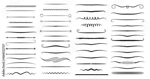Set of various doodle style design elements, underlines, borders and dividers. Decorative Vector Illustration.
