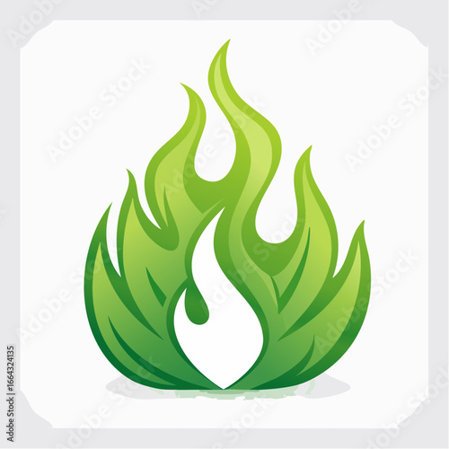 Green flames abstract design element on white background