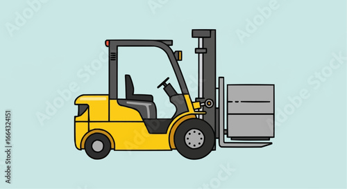 Illustration of a yellow forklift carrying a grey load.