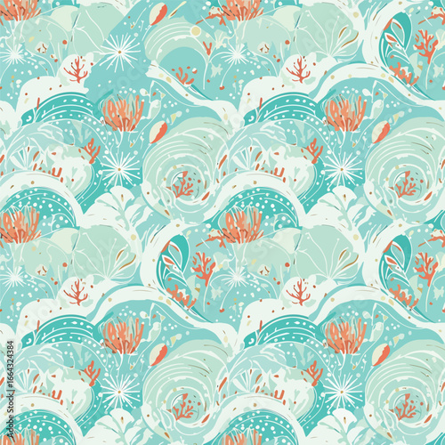 Seamless Pattern, Vibrant underwater scene with coral reefs and marine life in a seamless pattern Stock royalty free image.