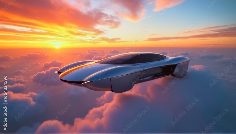Fototapeta premium High altitude flying car sunset scenery