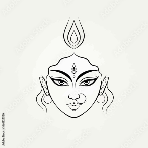 Minimalist line art illustration of Hindu Goddess Durga face.