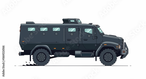 Pixel art illustration of a black armored military truck.