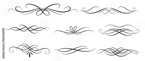 Collection of elegant swirls and flourishes for decorative divider elements. Vector illustration.