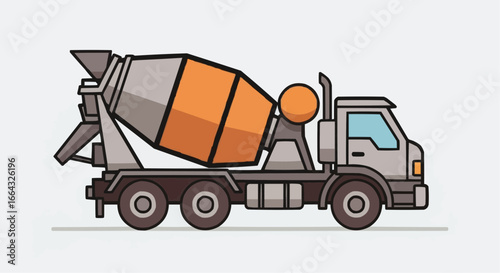 Illustration of a concrete mixer truck, used in the construction industry.