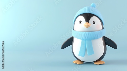 Cute penguin wearing winter hat and scarf