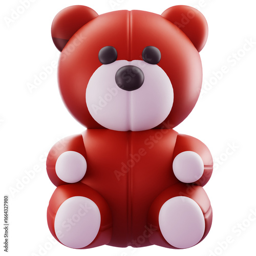 3D Render 3D Illustration, character, icon red teddy bear. Mascot branding and product promos for kids, toys, and retailers.