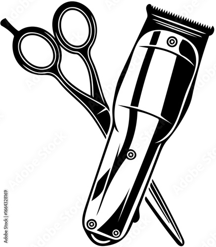 Barber tools Scissors and clippers, essential instruments for cutting hair