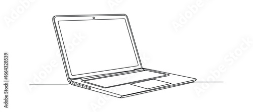 Minimalist continuous line drawing of a laptop computer. Simple, modern tech device. Vector Illustration