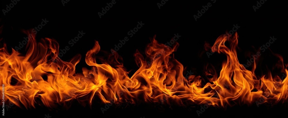 The Flames Dancing in a Row Against a Black Background for Graphic Use The Flames Dancing in a Row Against a Black Background for Graphic Use