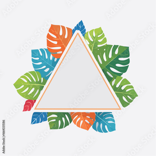 Colorful Tropical Leaves Frame In Triangle Shape