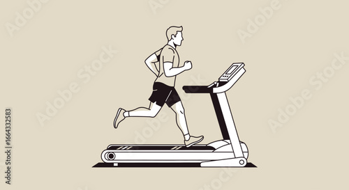 Man running on a treadmill, illustration of exercise.