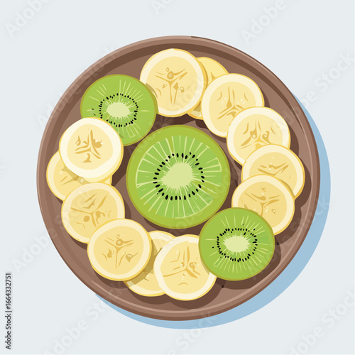 Colorful Sliced Kiwi And Banana Display On Plate