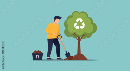 Fostering a green future through sustainable actions like planting trees and recycling for a better planet