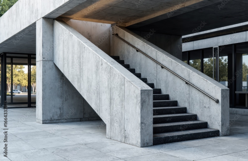 Fototapeta premium Concrete staircase with modern architectural design in an urban building exterior