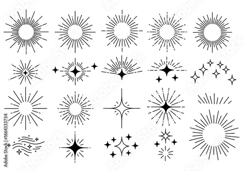 Unleash radiant design with this versatile collection of modern starbursts and sparkling starbursts, perfect for adding a touch of celestial magic to any project.