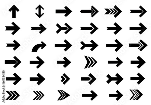 Diverse collection of black directional arrow icons offering clear guidance and forward momentum for any project