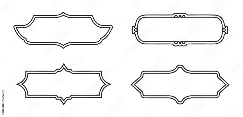 Obraz premium Collection of four double-lined frame designs with different shapes and decorative accents. Vector illustration.