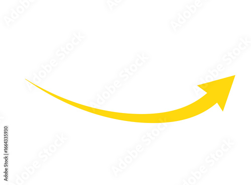 Elegant golden curved arrow pointing up towards right on transparent background
