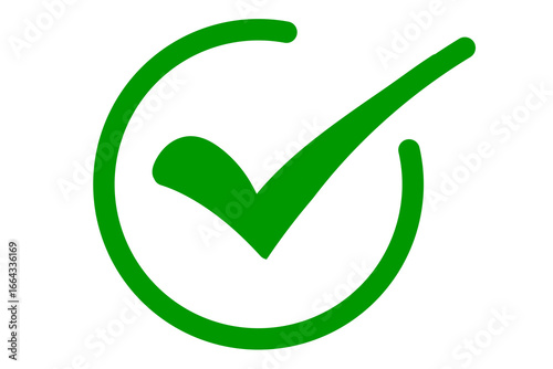Classic green check mark icon inside circle on transparent background
