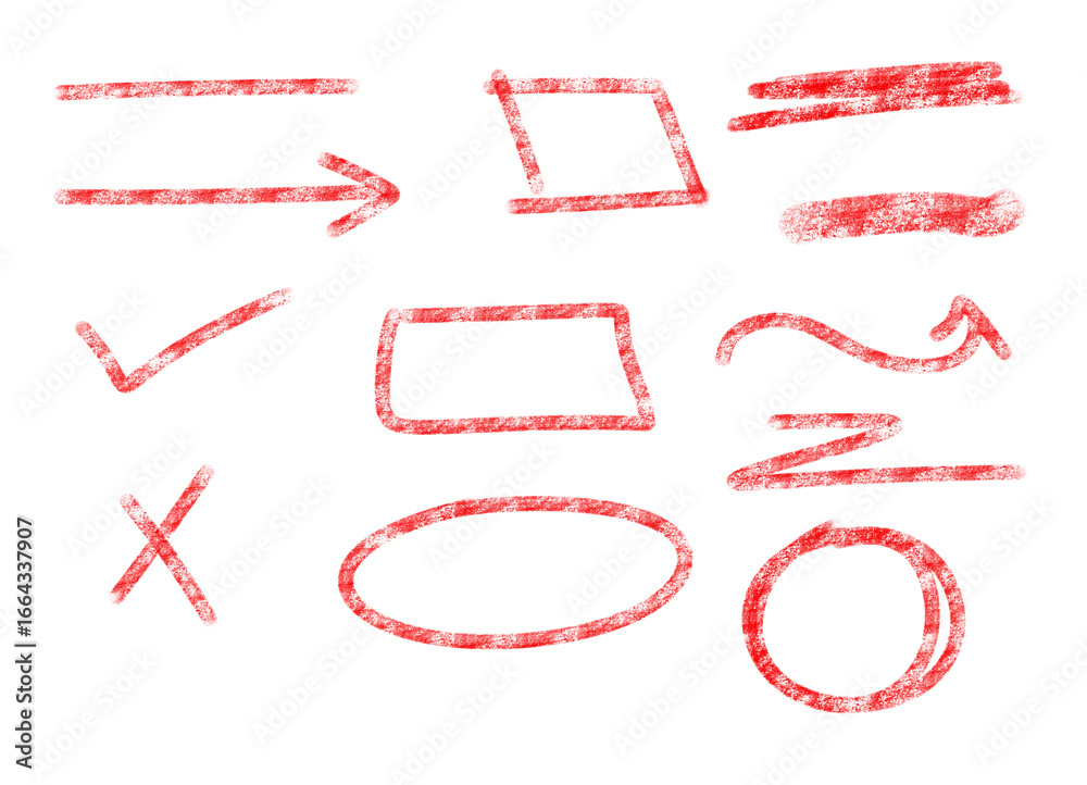 Collection of sketch red marker arrows and shapes on transparent background Collection of sketch red marker arrows and shapes on transparent background