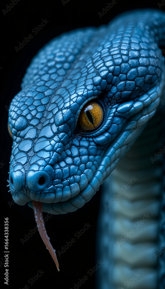 Fototapeta premium Exotic Blue Viper Snake Portrait in High Resolution 8K