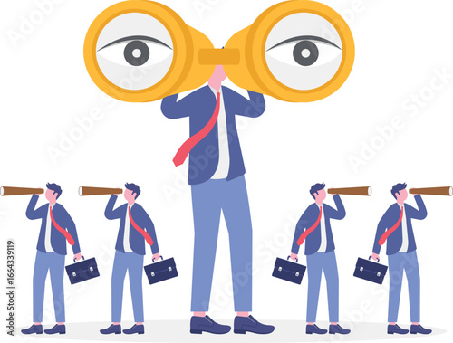 Flat illustration of confused businessman with two mini versions of himself in both hands shouting opposite directions
