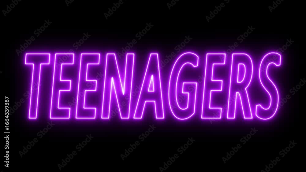 Animated glowing flickering neon inscription teenagers. neon teenagers text animation Animated glowing flickering neon inscription teenagers. neon teenagers text animation