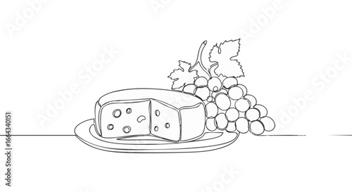 A delectable platter of cheese and grapes ready to be enjoyed.