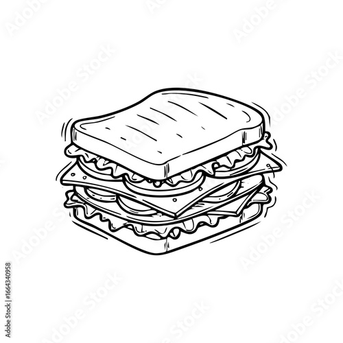 Delicious sandwich illustration with layers of cheese tomato and lettuce for food blog and menu design