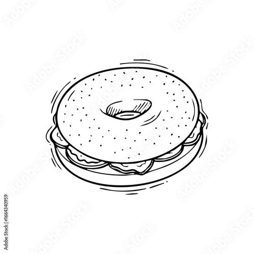 Delicious bagel sandwich vector illustration for breakfast food lovers and bakery shop promotions, sketch style
