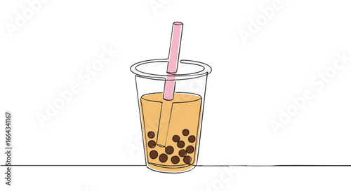 A refreshing cup of bubble tea with a straw.