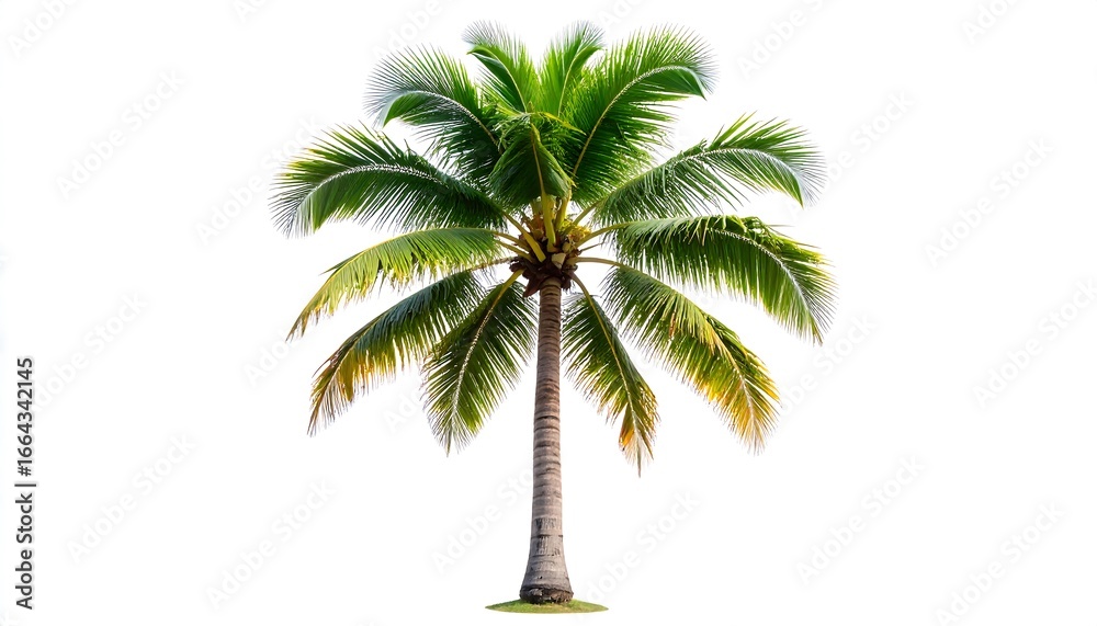 Obraz premium A vibrant, lush coconut palm tree stands tall against a plain white background.
