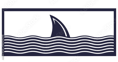 Monochrome vector shark fin above sea waves, suitable for marine themes, nautical emblem designs and ocean related branding projects