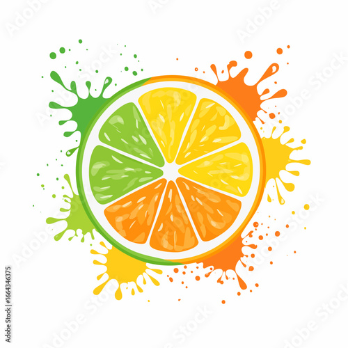 Citrus Slice with Splash Effect Vector Design Orange Lemon Lime