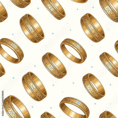 Seamless Pattern, Seamless pattern of ornate gold wedding bands with gemstone accents design Stock royalty free