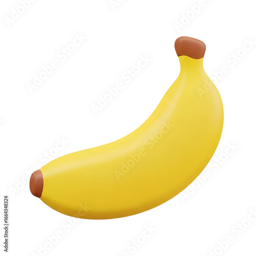 Realistic 3D rendering of a single, ripe yellow banana with a soft, glossy finish, isolated on a clean white background. kids vecter illustration

