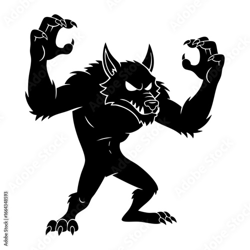 A flat illustration of scary werewolf character