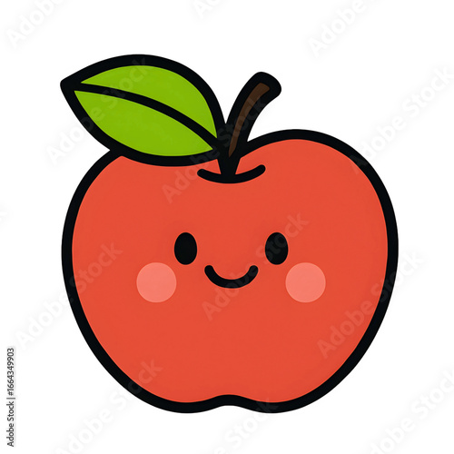 Cute cartoon style vecter illustration of a happy red apple with a smiling face, ideal for children's designs, healthy eating, and wholesome concepts.

