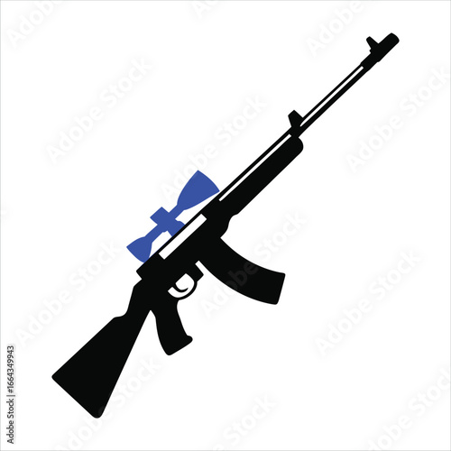 Stylized assault rifle with blue scope illustration