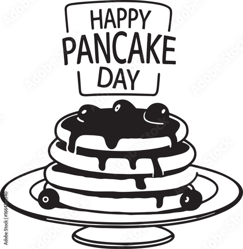 Festive Happy Pancake Day Image with Pancakes and Syrup Drizzle