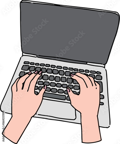 キーボードを打つ手の手書きイラスト・ビジネス・ラフ・仕事・パソコン